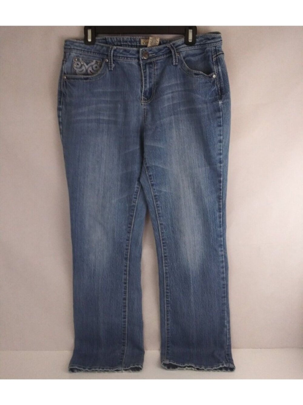 Earl Jeans Womens Jeweled Distressed Whiskered Embroidered Bootcut Jeans Size 12